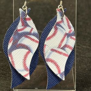 Blue and White Baseball Earrings